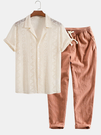 Short Sleeve Textured Polo Set
