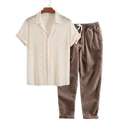 Short Sleeve Textured Polo Set
