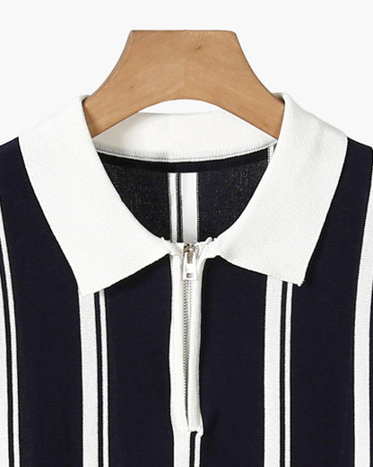 Striped Half-Zip Knit Polo