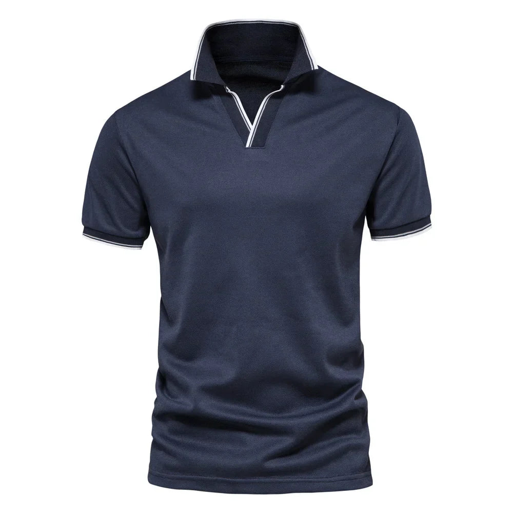 Cotton Blend V-Neck Polo