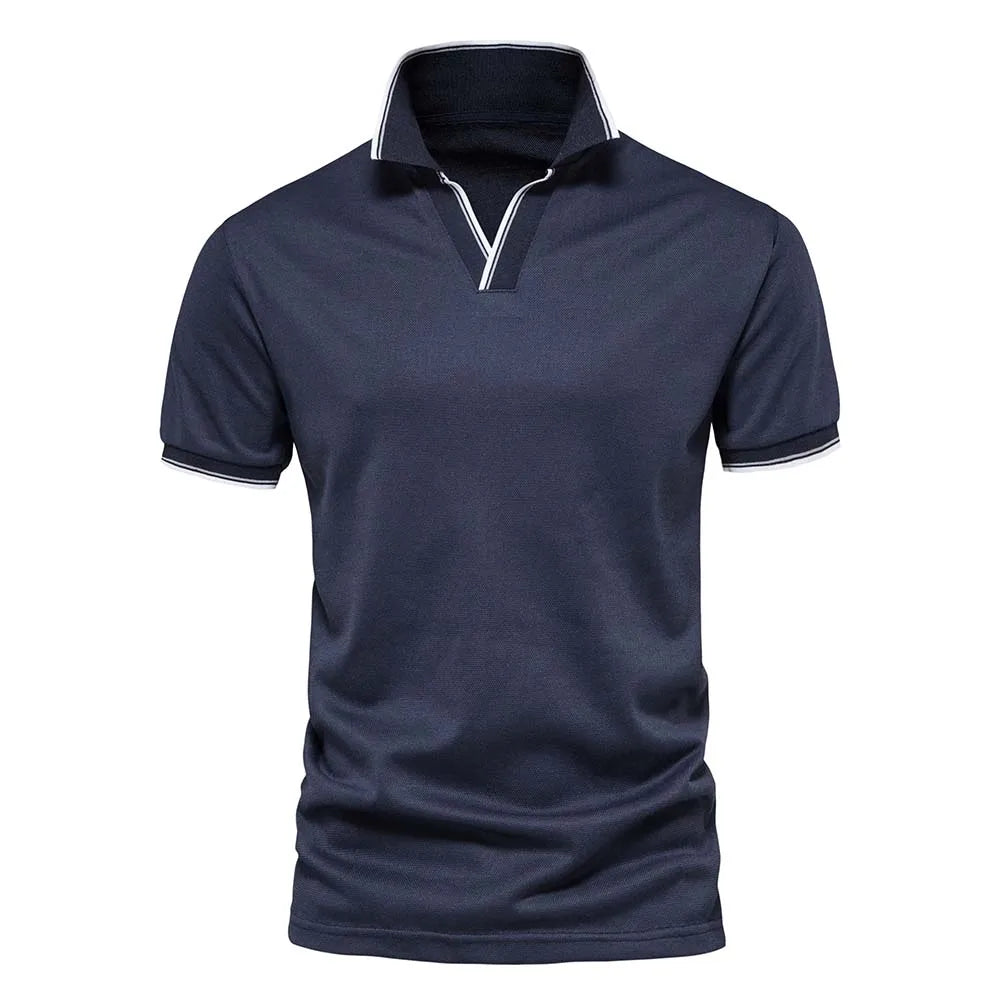 Cotton Blend V-Neck Polo