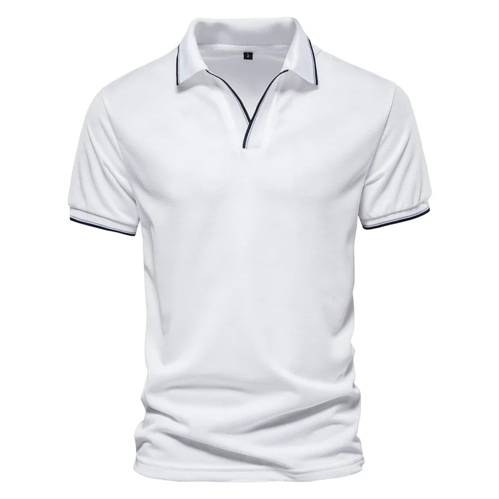 Cotton Blend V-Neck Polo
