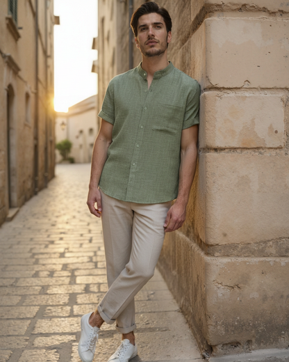 Mandarin Collar Short Sleeve Shirt
